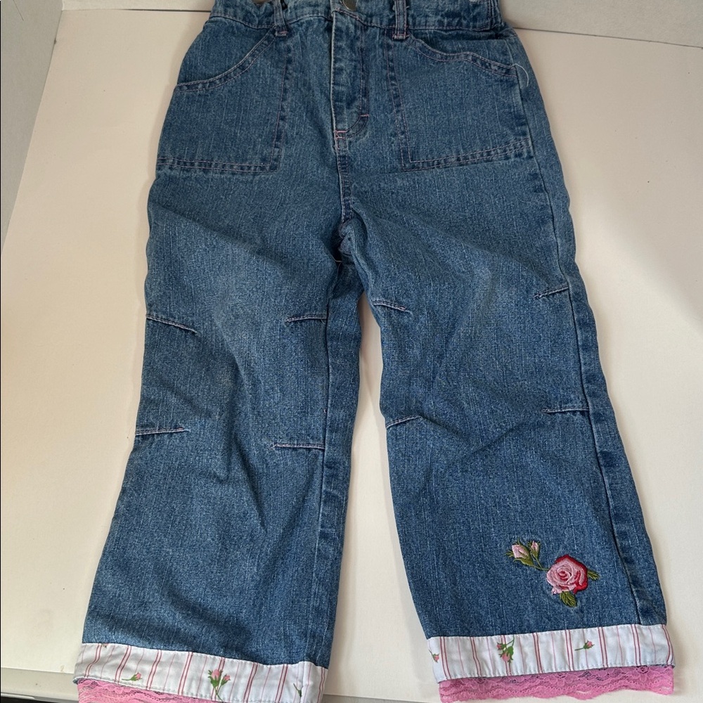 B.t kids denim blue jeans lace hems size 6